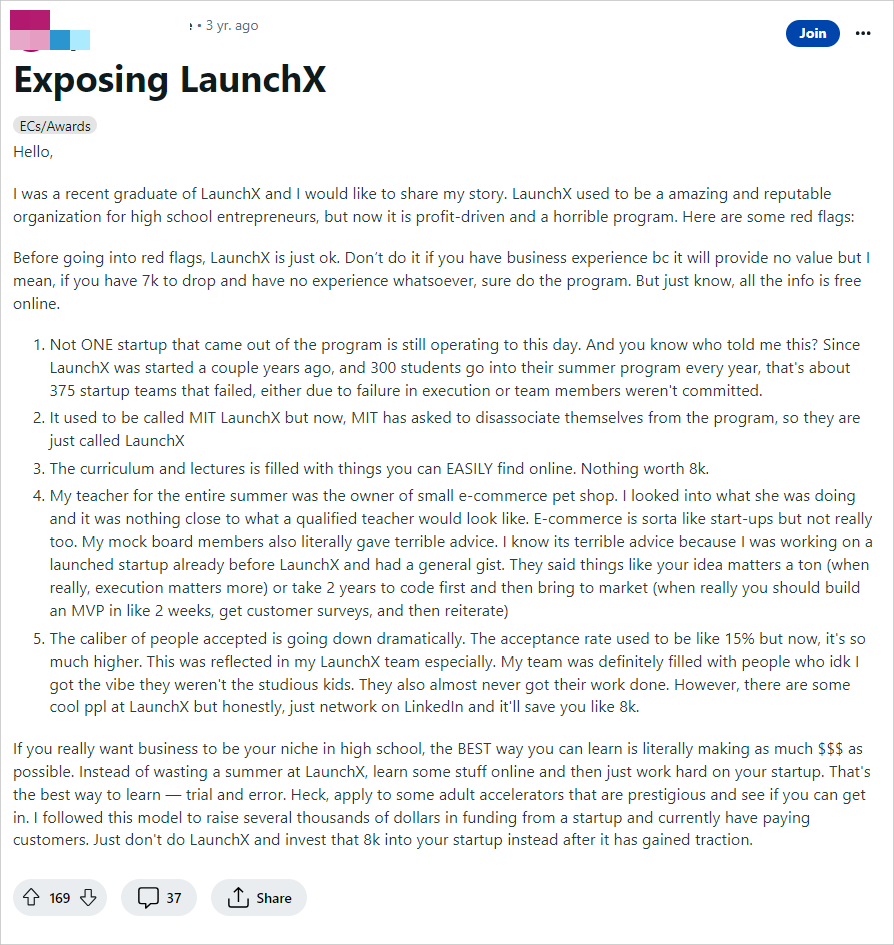 “頂尖創業(ye) 夏校”LaunchX：純純8W/月的“騙局”？