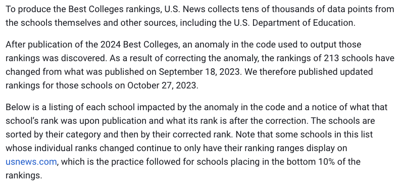 U.S.News官方聲明排名搞錯了！213所學校排名重組，又一大學跌出前30！