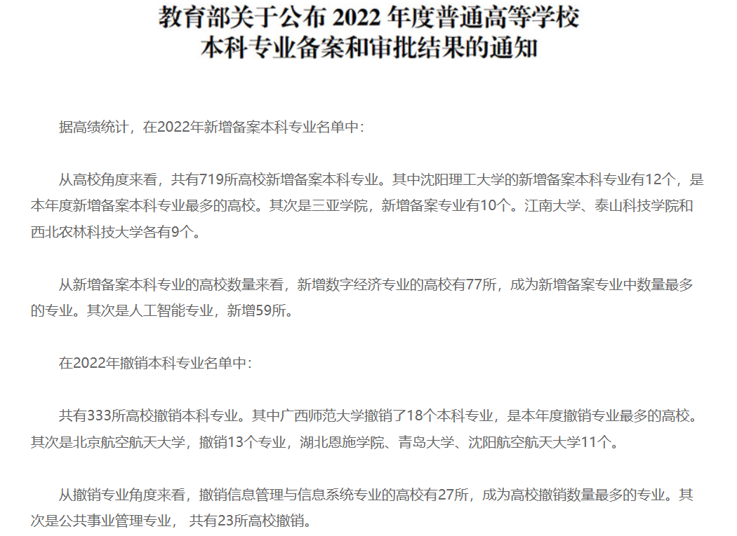 高校撤銷專(zhuan) 業(ye) 統計，釋放出這些信號！