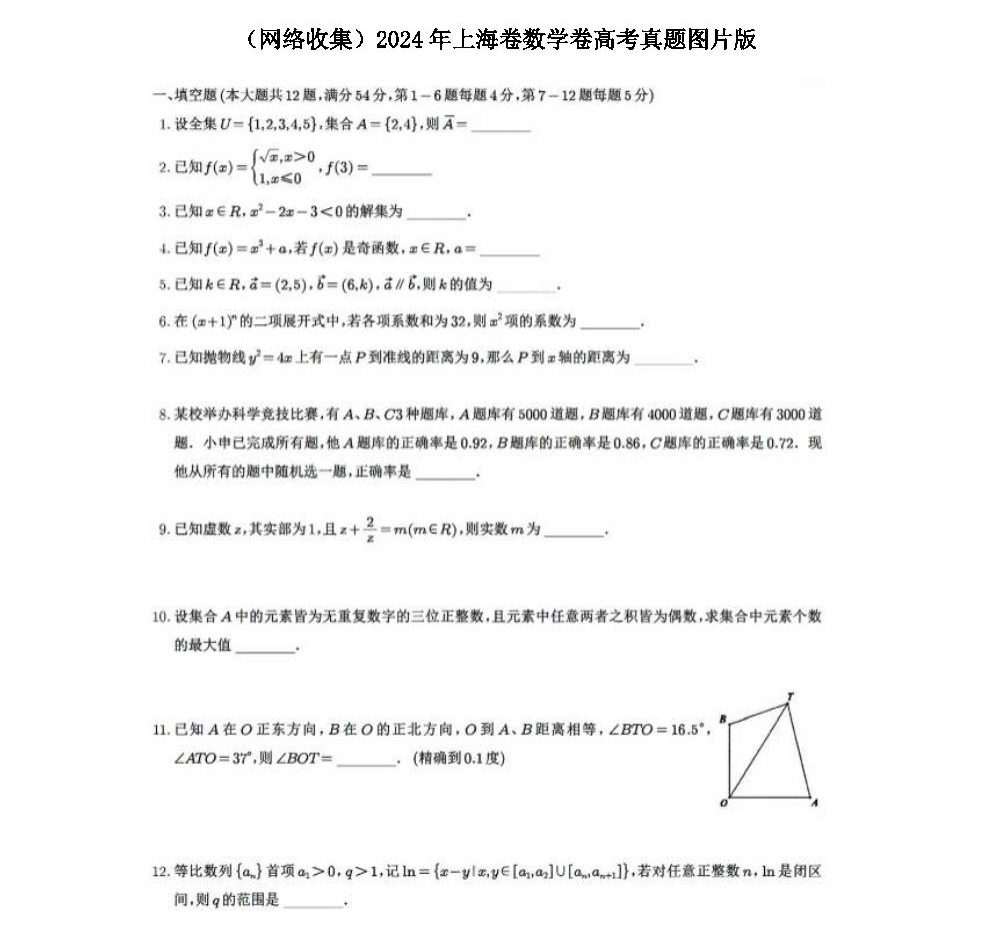 2024年高考數學真題出爐！新一、新二等5套試卷全分享