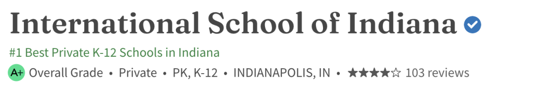 高性價(jia) 比走讀｜NicheA+·IB學校典範·印第安納州K12榜首 International School of Indiana